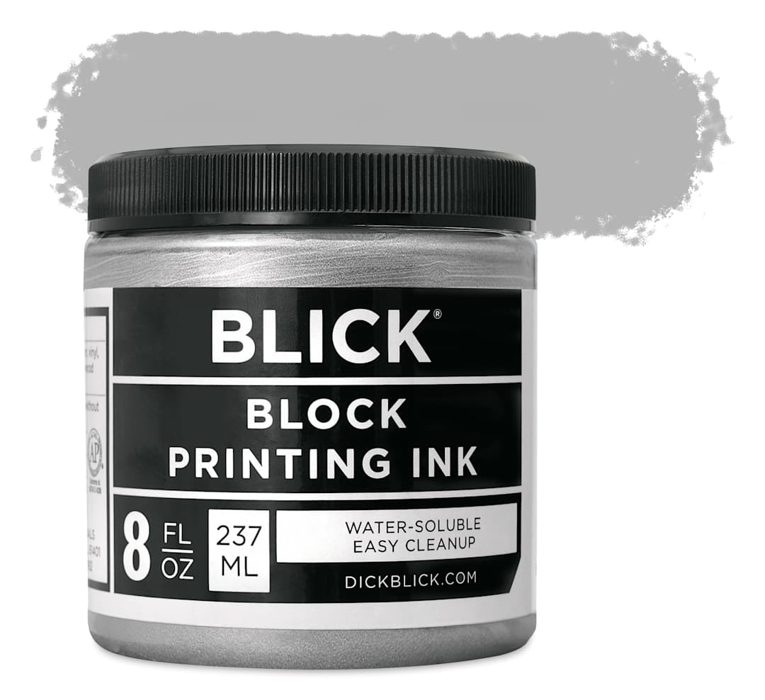 Open in modal - Blick Water-Soluble Block Printing Ink - Silver, 8 oz Jar