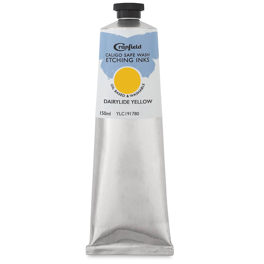 Open in modal - Cranfield Caligo Safe Wash Etching Ink - 150 ml Tube of Diarylide Yellow shown upright