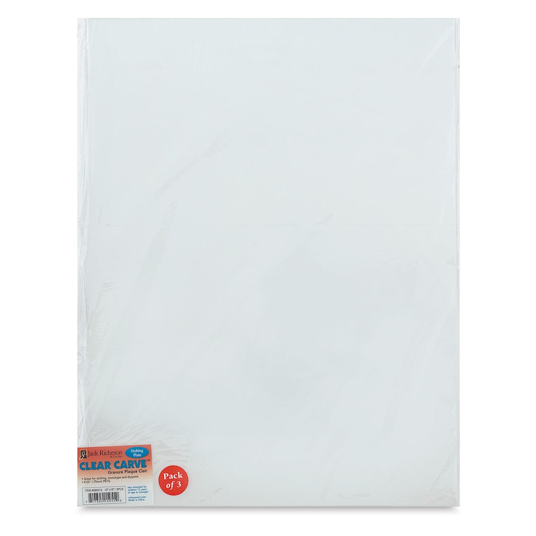 Open in modal - Richeson Clear Carve Etching Plates - Front view of Package of three 12" x 16" plates