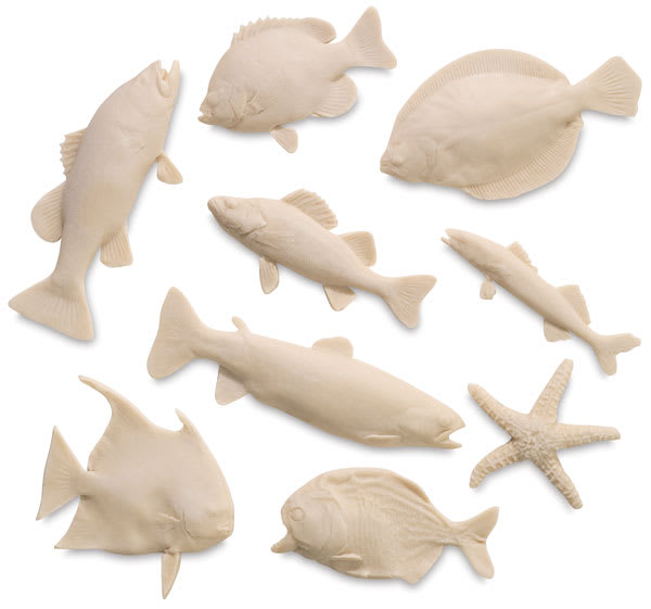 Open in modal - Gyotaku Fish Printing Replicas - 9 Fish forms shown 