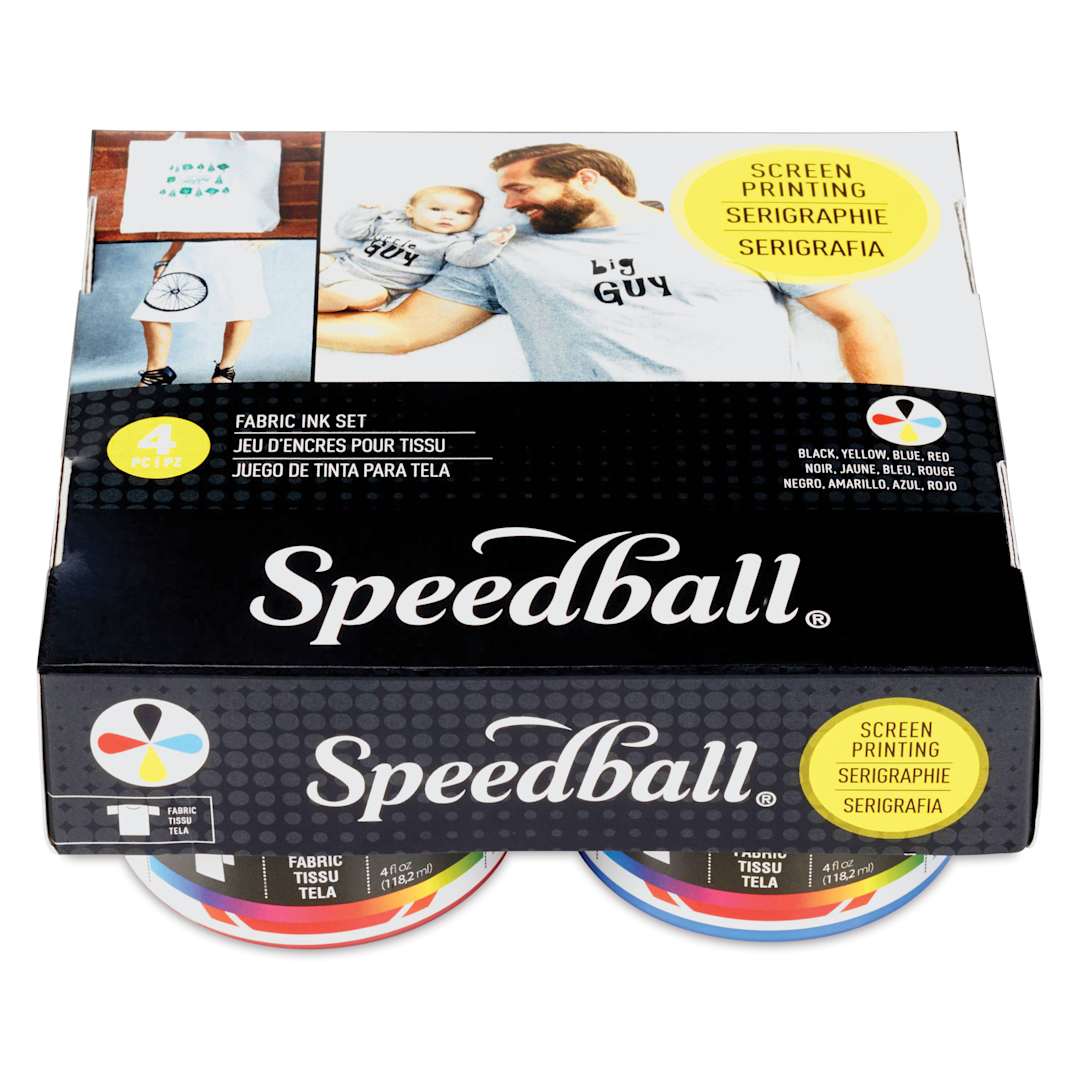 Open in modal - Speedball Fabric Screen Printing Ink - Basic Colors, Set of 4, 4 oz, Jars front of packaging