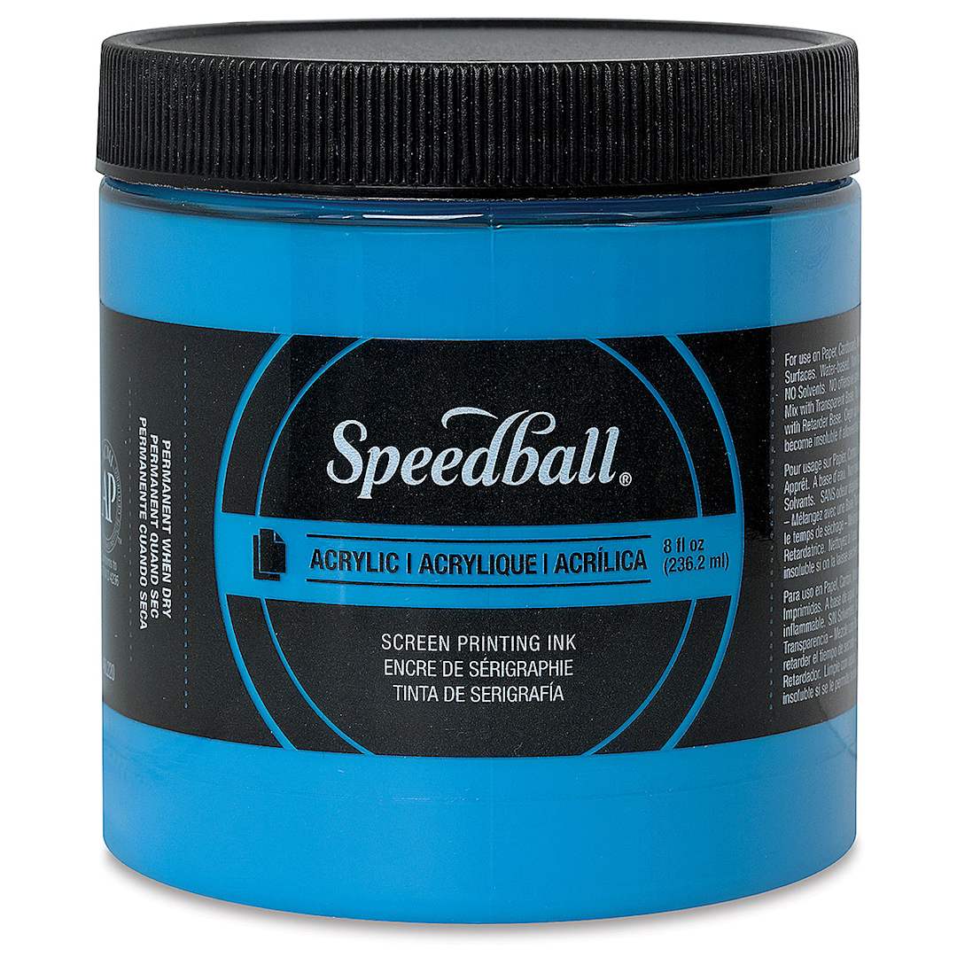 Open in modal - Speedball Permanent Acrylic Screen Printing Ink - Fluorescent Blue, 8 oz