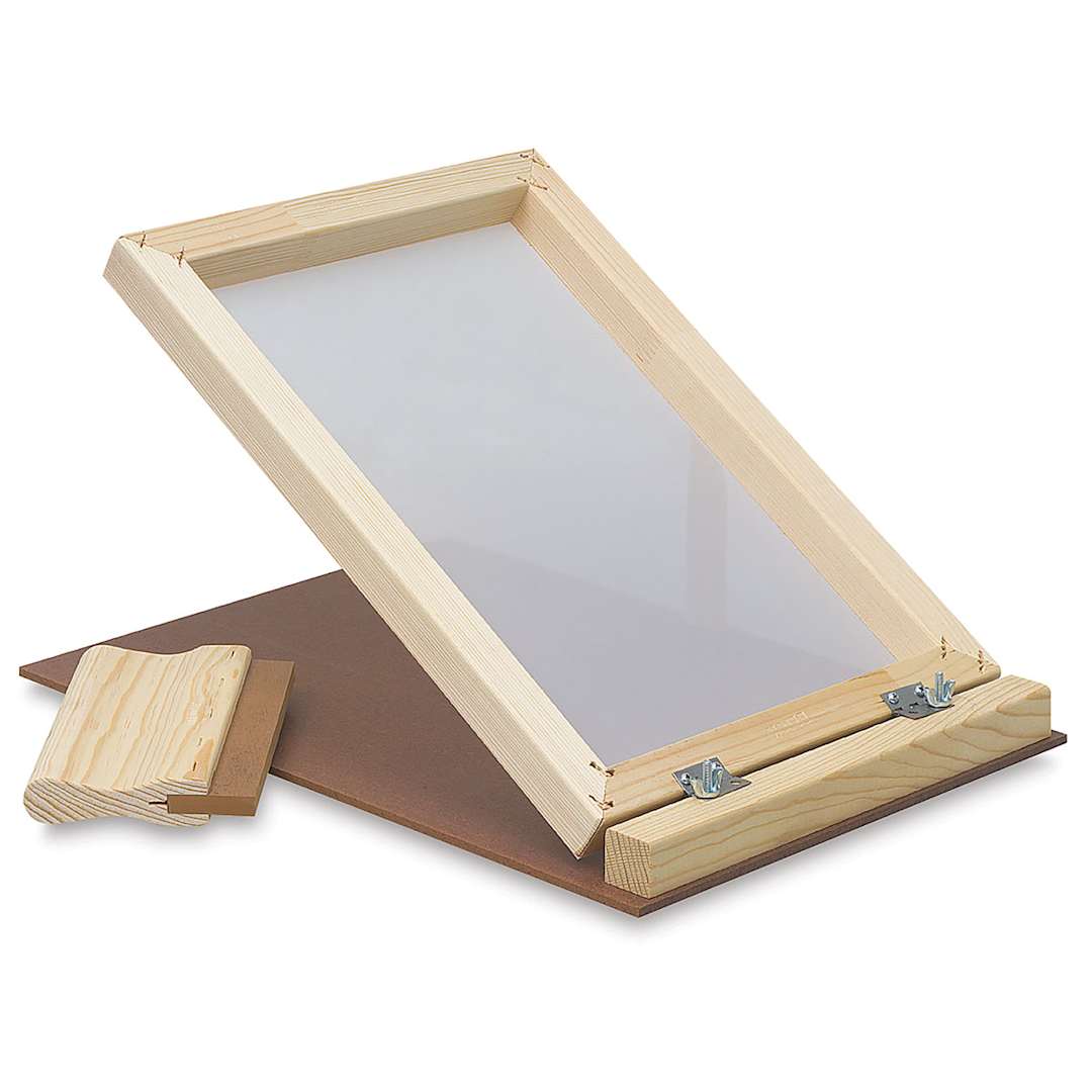Open in modal - AWT Standard-Grade Screen Printing Unit - Angled view of Frame with Squeegee
