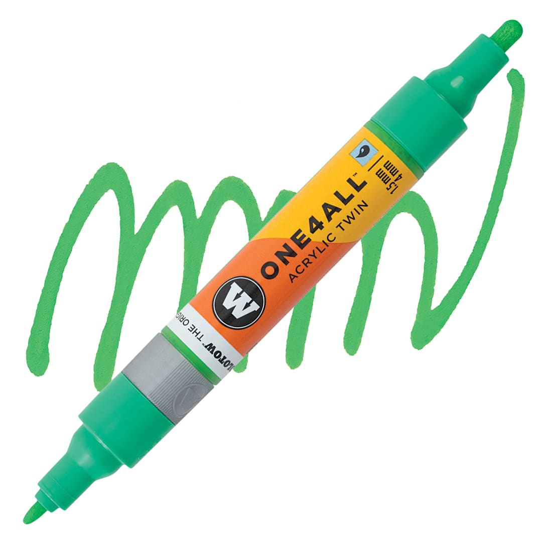 Open in modal - Molotow One4All Acrylic Twin Marker - KACA077 Green marker and swatch