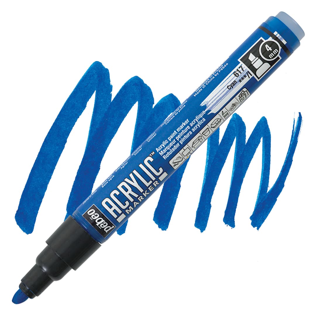 Open in modal - Pebeo Acrylic Marker - Cyan, 4 mm, Chisel Nib marker and swatch