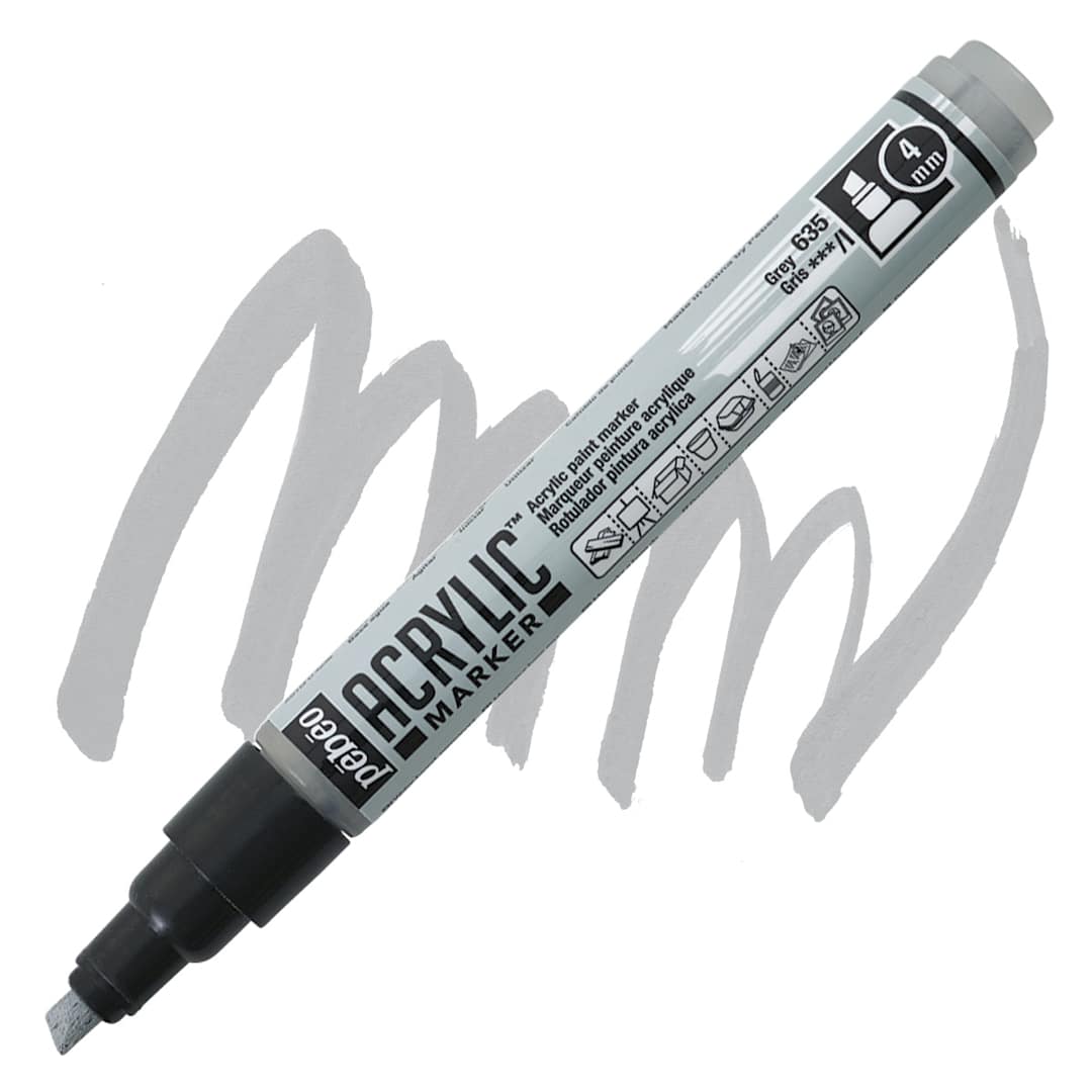 Open in modal - Pebeo Acrylic Marker - Grey, 4 mm, Chisel Nib marker and swatch