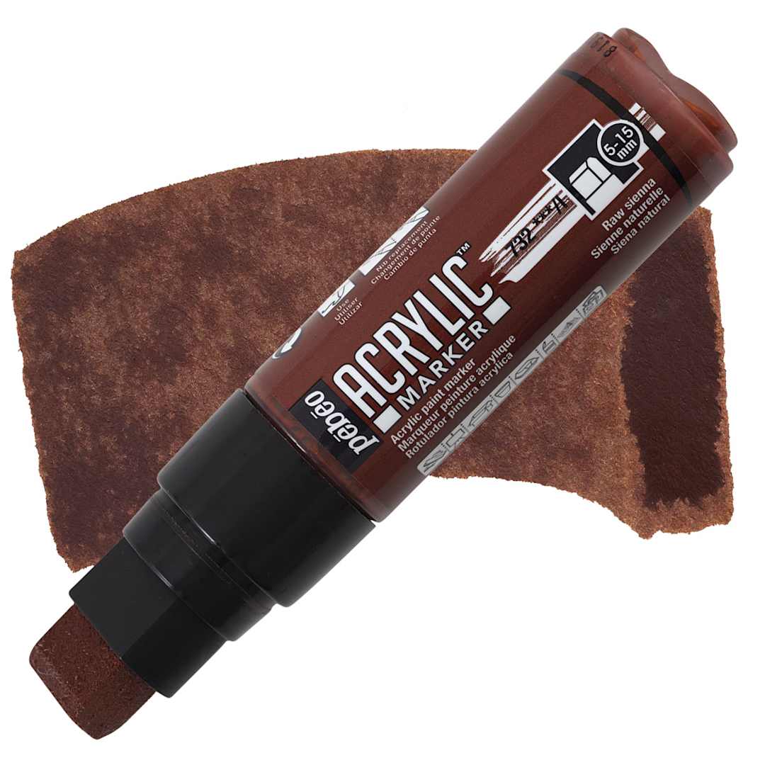 Open in modal - Pebeo Acrylic Marker - Raw Sienna, 5-15 mm, Flat Nib marker and swatch