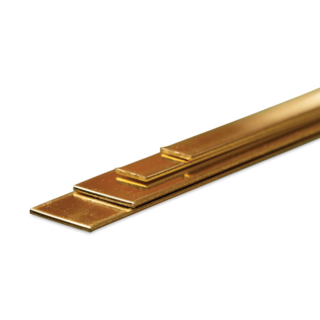 Open in modal - K&S Bendable Metal Shape - Brass, Strips, 1/32"D x 1/4"W & 1/2"W, Pkg of 4 (contents)