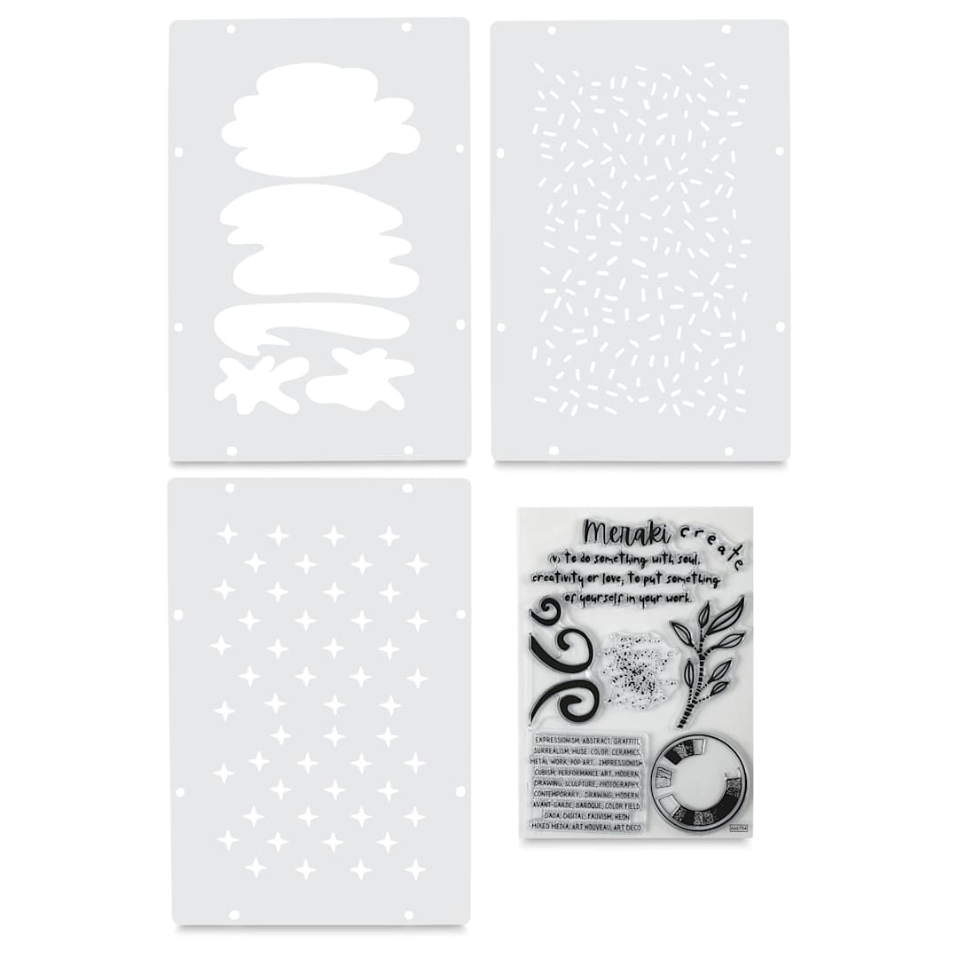 Open in modal - Sizzix Studio Layered Stencil and Stamp Set - Set of 10, Create