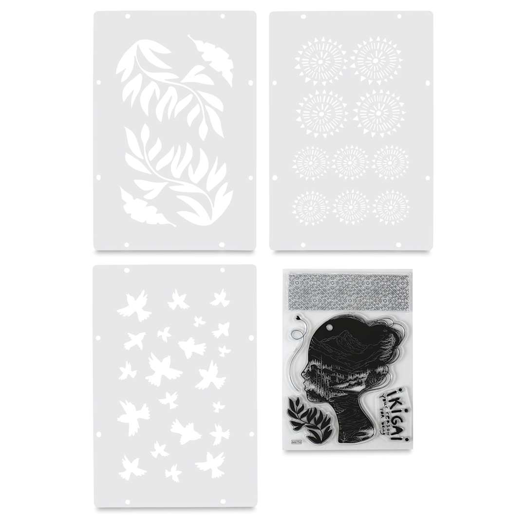 Open in modal - Sizzix Studio Layered Stencil and Stamp Set - Set of 8, Ikigai