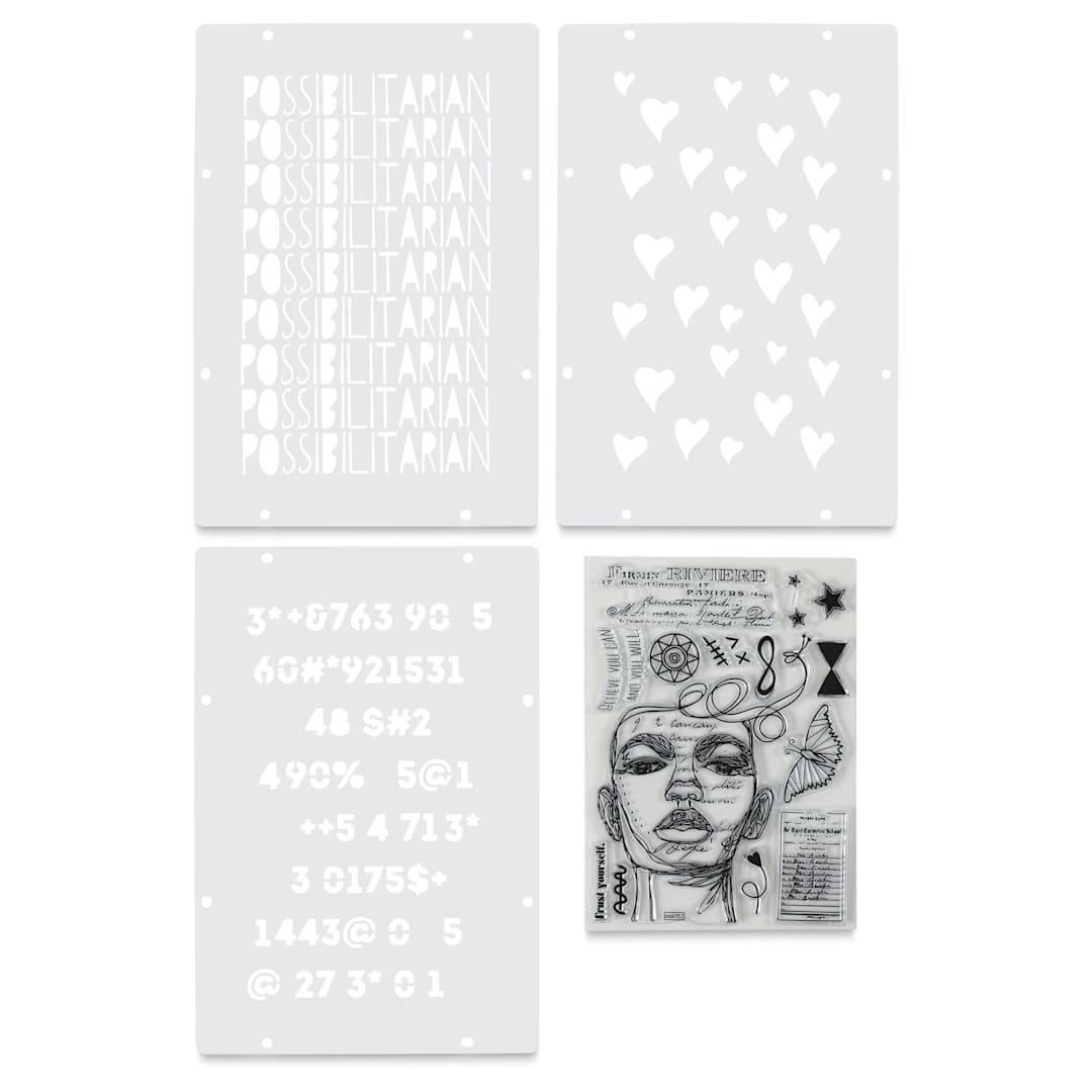 Open in modal - Sizzix Studio Layered Stencil and Stamp Set - Set of 16, Possibilitarian