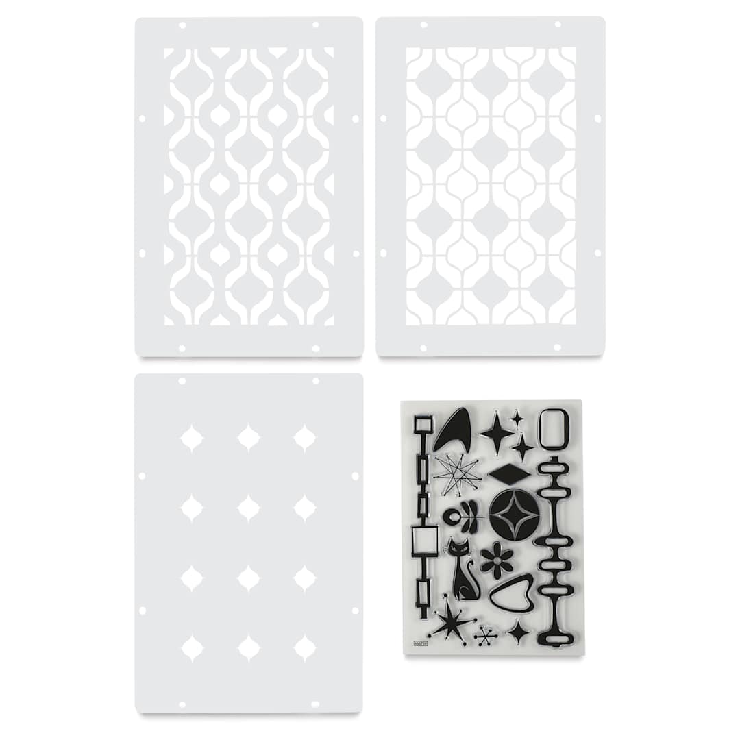 Open in modal - Sizzix Studio Layered Stencil and Stamp Set - Set of 18, Retro