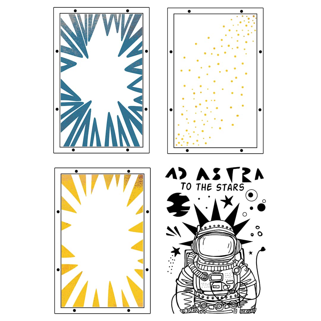 Open in modal - Sizzix Studio Layered Stencil and Stamp Set - Set of 13, Ad Astra