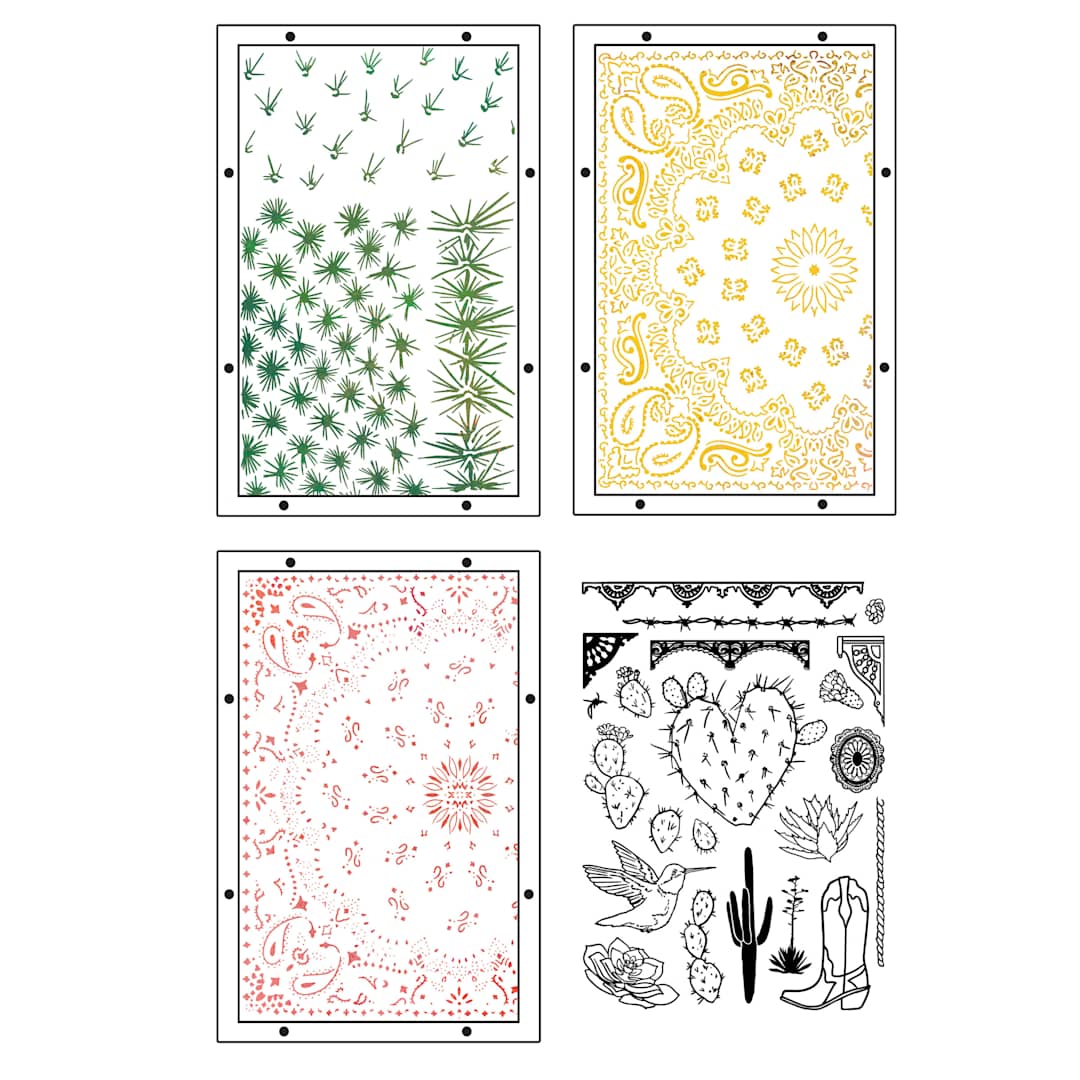 Open in modal - Sizzix Studio Layered Stencil and Stamp Set - Set of 25, Western