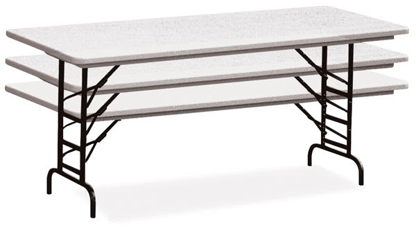 Open in modal - Correll Plastic Resin Folding Tables - Action photo of adjustable height feature
