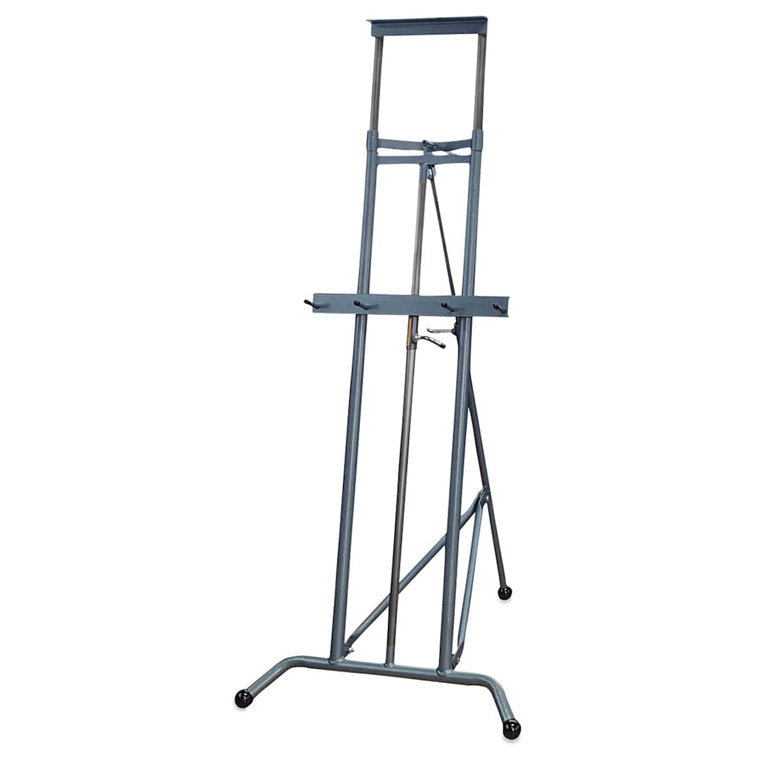 Open in modal - Klopfenstein PE 101 Steel Art Easel - Front view of Easel set up with mast extended