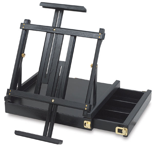 Open in modal - Art Alternatives Ravenna Table Sketchbox Easel - Black Easel shown open and with mast extended