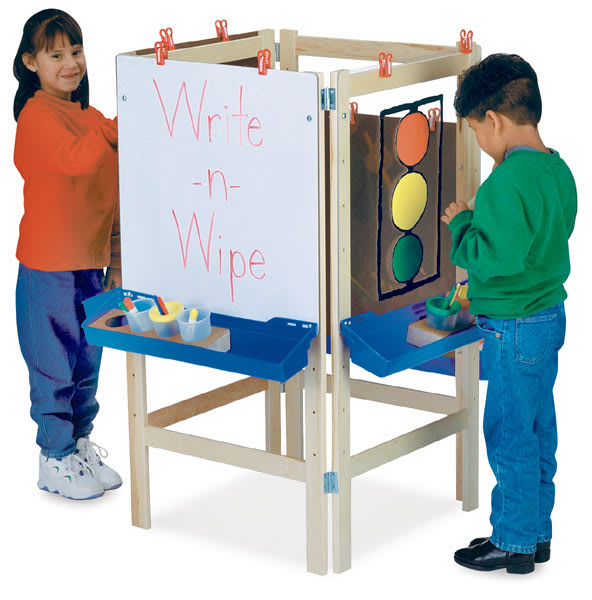 Open in modal - Jonti-Craft 4-Way Adjustable Easel - Two children painting at 4 sided easel
