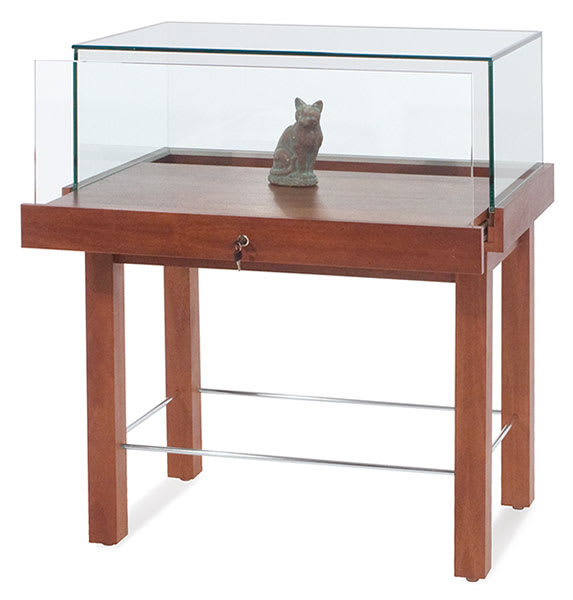 Open in modal - Tecno Display 36" Rectangular Museum Showcase - right angled view showing base slightly opened 
