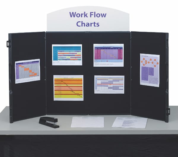 Open in modal - Expostar ShowStyle Briefcase Tabletop Displays - set up on table with charts shown