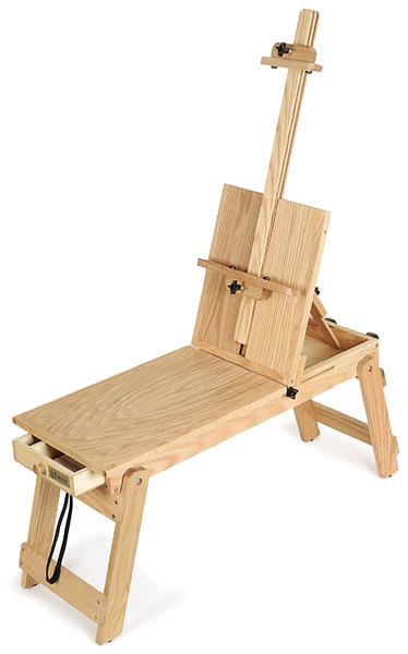 Open in modal - Caballo Art Horse - Angled view showing easel raised, mast extended and storage drawer open slightly