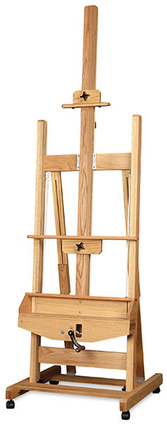 Open in modal - Best Crank Easel - Slightly angled view of Easel showing both canvas trays and crank handle