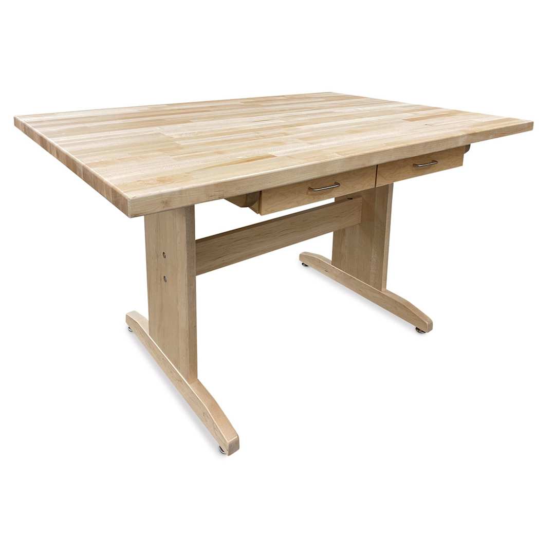 Open in modal - Hann Art Table -  60'' L x 42'' W x 36'' H, Squared Corner With Drawer, 1.25" Maple Top