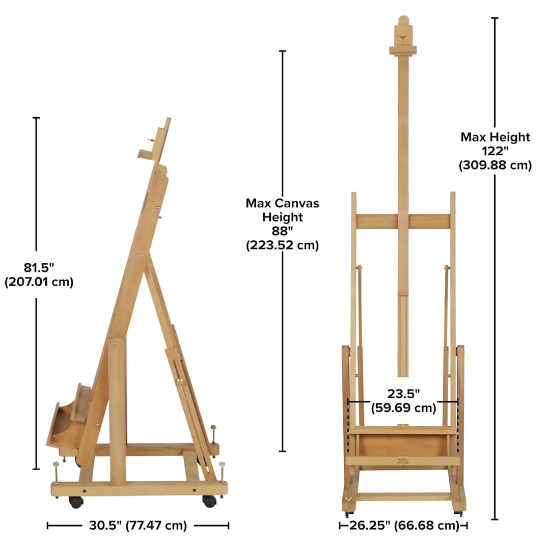 Open in modal - Blick by Jullian Convertible H-Frame Easel, dimensions chart