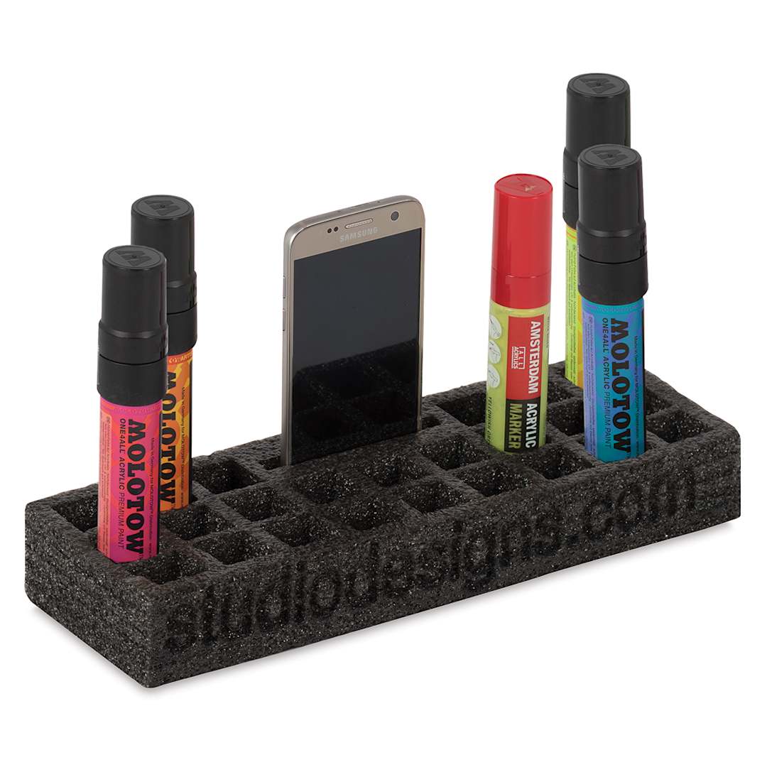 Open in modal - Studio Designs Flexible Foam Organizers - Angled view of 24 slot Jumbo Organizer showing phone slot
