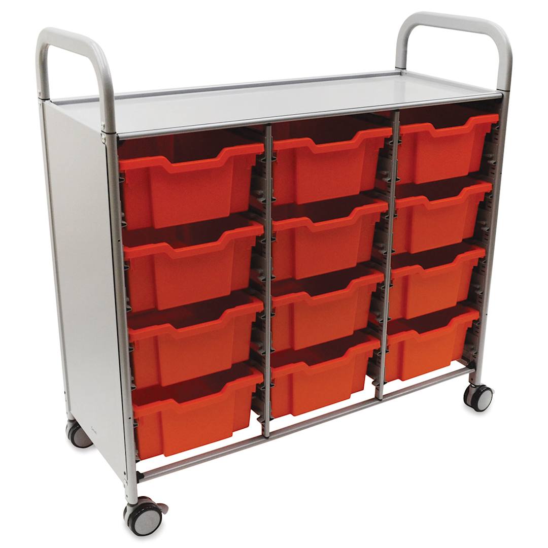 Open in modal - Gratnells Callero Plus Cart - Treble Cart, 12 Deep F2 Trays, Flame Red