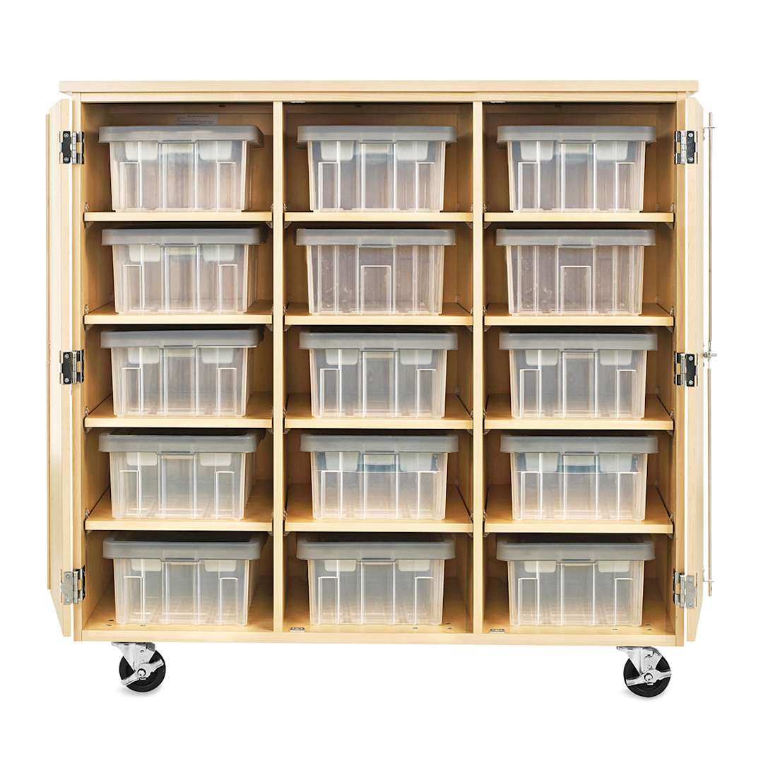 Open in modal - Robotics Tote Storage Cabinets - Front view of open 12 shelf version, Totes not included