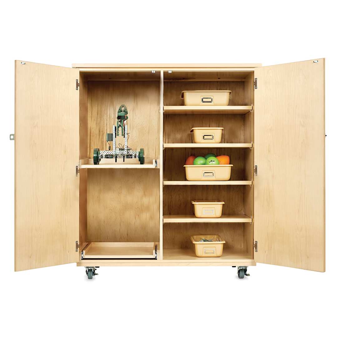 Open in modal - Diversified Spaces Robotics Storage Cabinets - Cabinet with pull-out drawers and 10 totes open