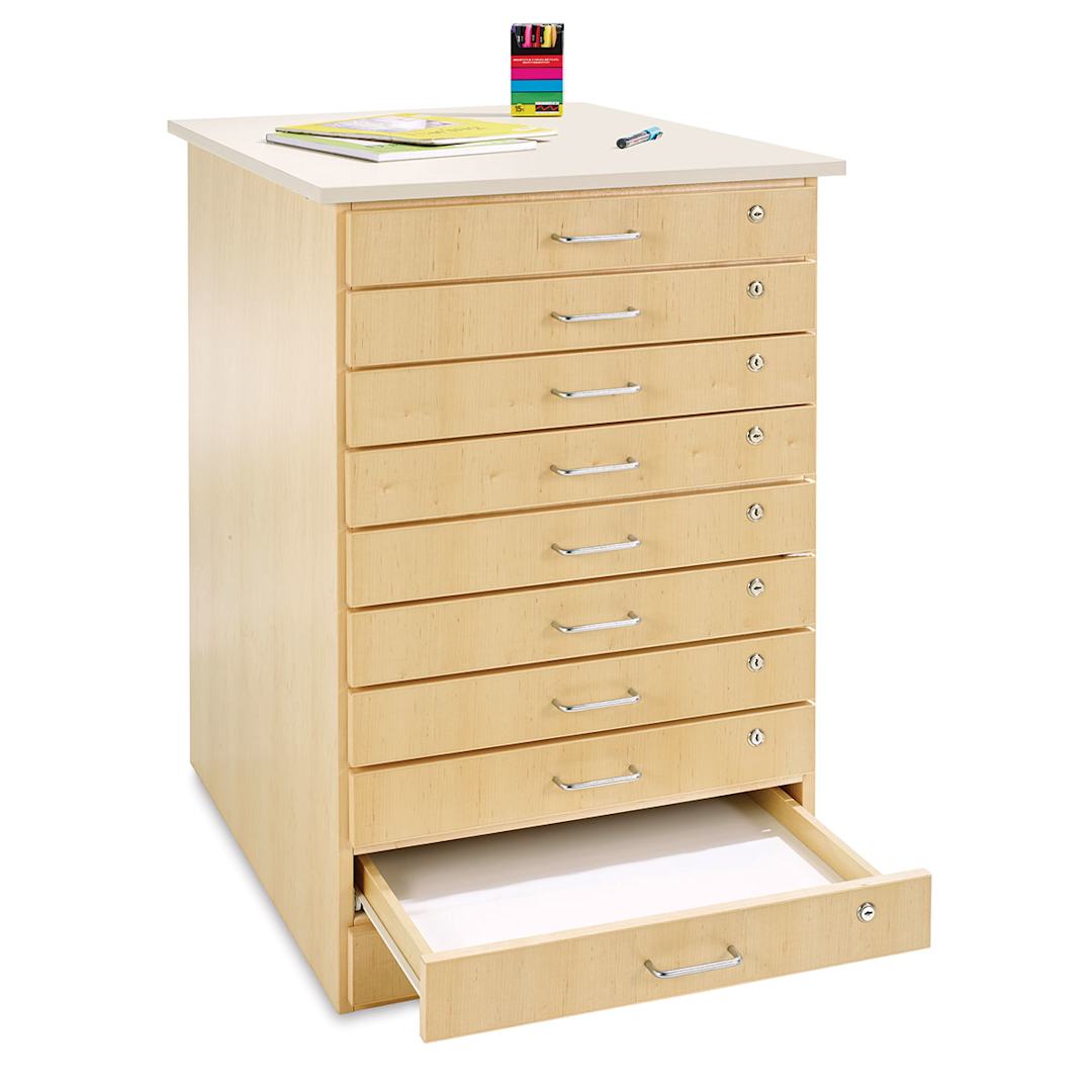 Open in modal - Diversified Spaces Taboret - Angled view of 10 drawer taboret with bottom drawer open
