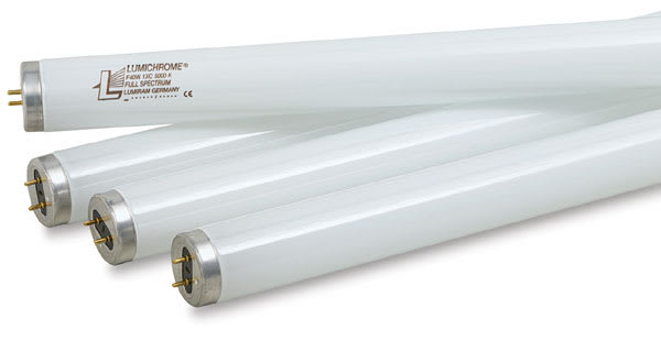 Open in modal - Lumichrome Full Spectrum Fluorescent Bulbs - Closeup of ends of 4 Fluorescent Bulbs
