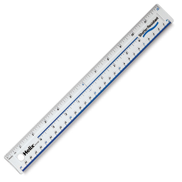 Open in modal - Helix Shatterproof Plastic Ruler - Top view of 12" Ruler shown at angle
