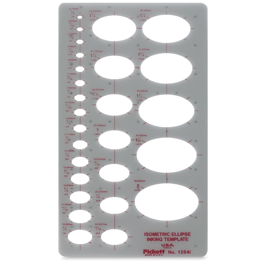 Open in modal - Chartpak Pickett Ellipses Templates - front view of Isometric Ellipse Template