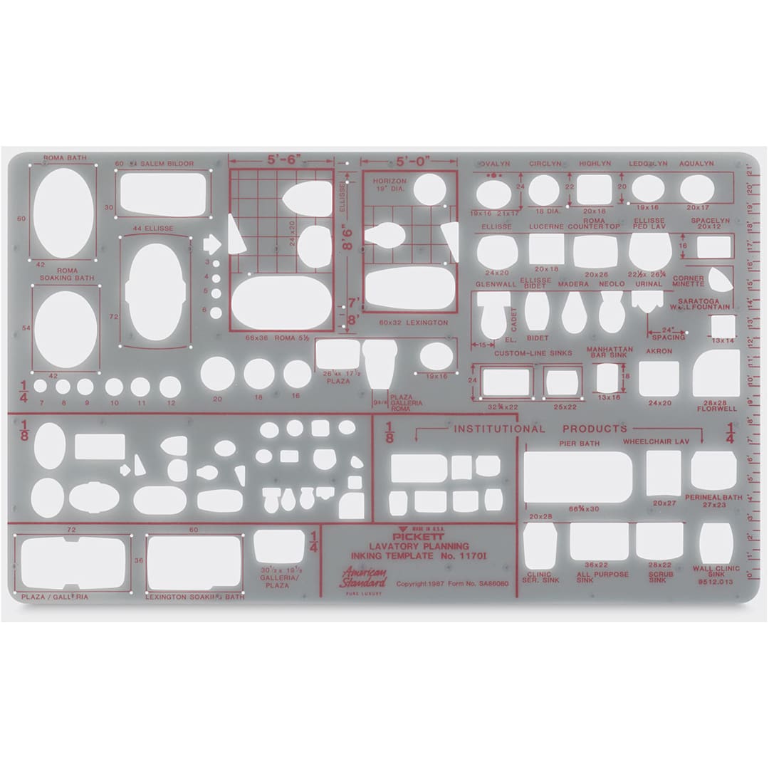 Open in modal - Chartpak Pickett Architectural Template - American Standard Lavatory planning 