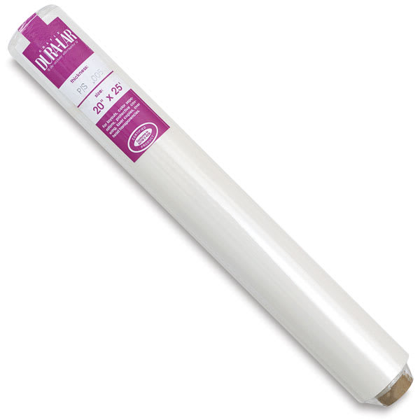 Open in modal - Grafix Dura-Lar Clear Adhesive-Backed Film - Angled roll showing label