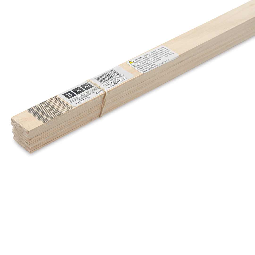 Open in modal - Bud Nosen Basswood Sheets - 1/16" x 1" x 24", 15 Sheets - close-up