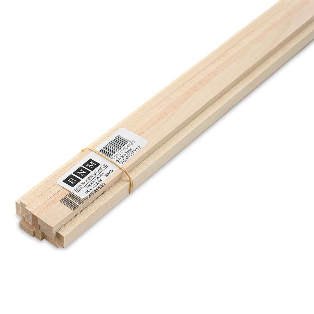 Open in modal - Bud Nosen Basswood Sticks - 1/4" x 1/2" x 24", 12 Sticks - close-up