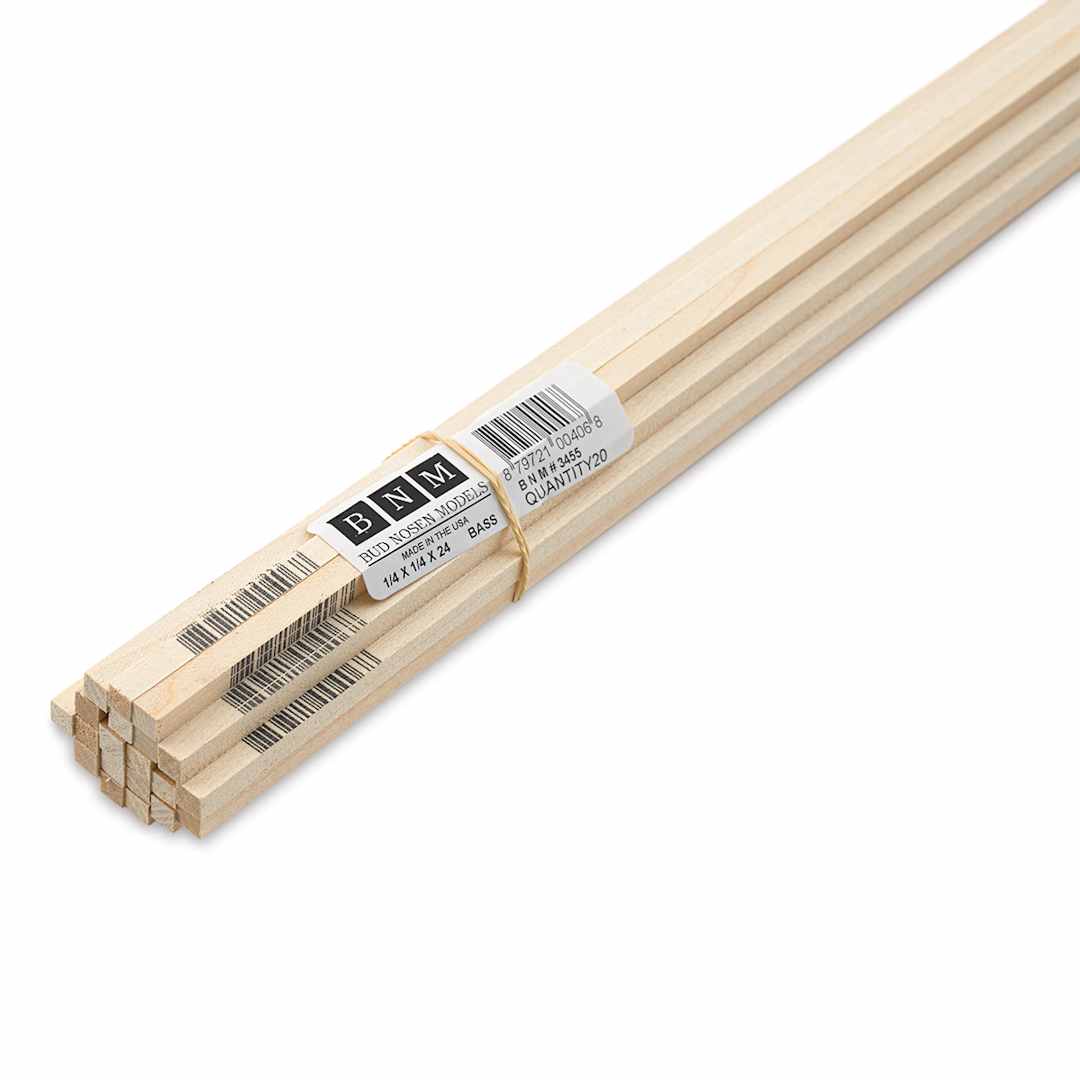 Open in modal - Bud Nosen Basswood Sticks - 1/4" x 1/4" x 24", 20 Sticks - close-up