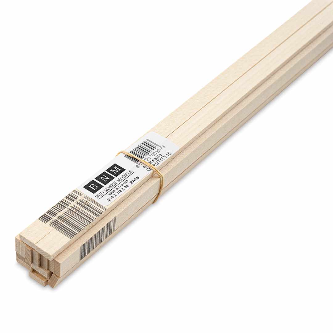 Open in modal - Bud Nosen Basswood Sticks - 3/16" x 1/2" x 24", 15 Sticks - close-up