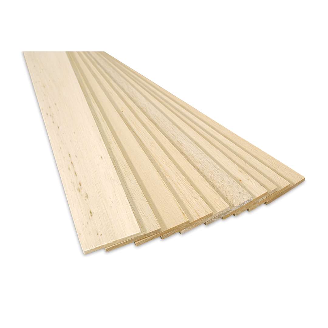 Open in modal - Bud Nosen Balsa Wood Sheets - 1/4" x 3" x 36", Pkg of 10 (veiw of ends)