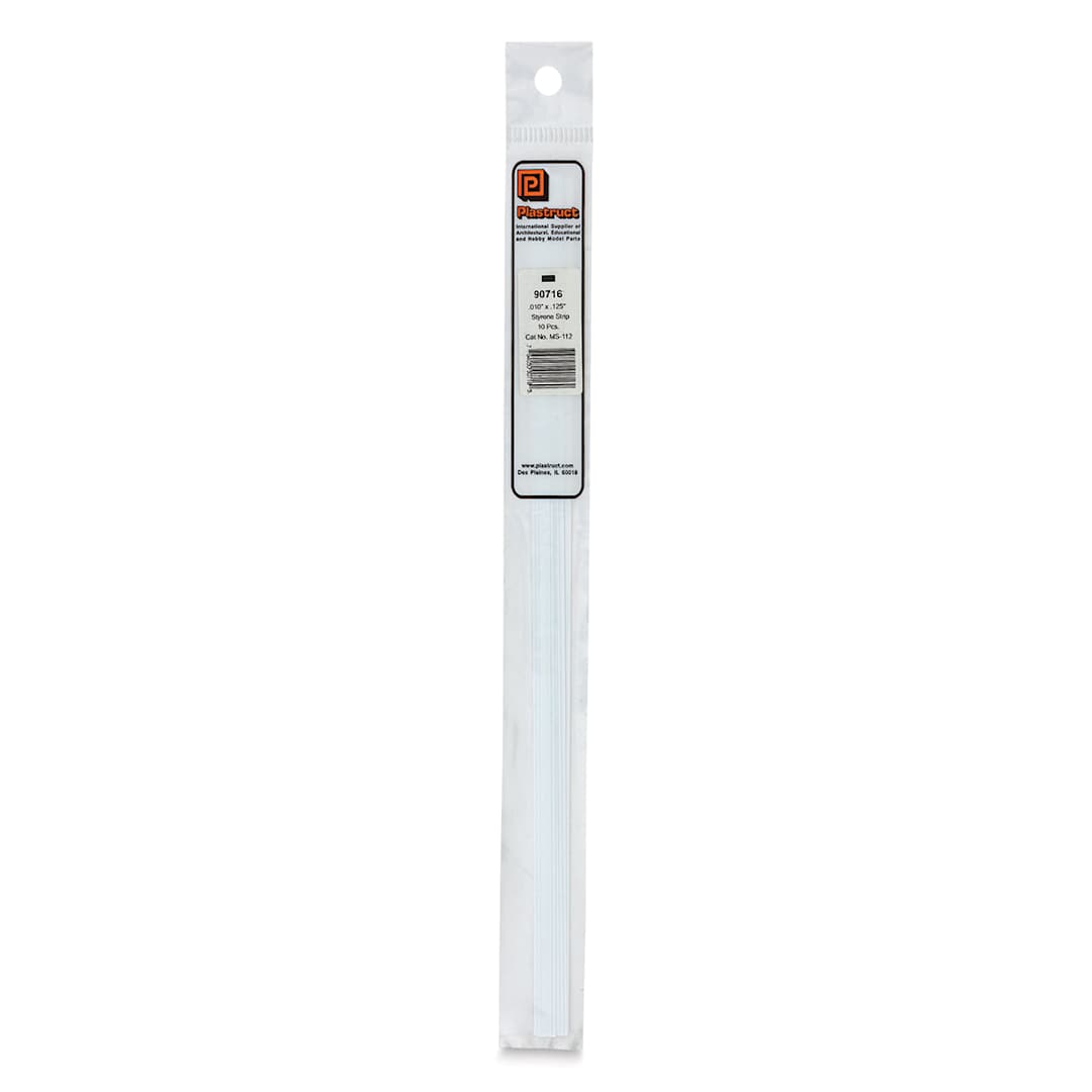 Open in modal - Plastruct Plastic Strip - Pkg of 10, 0.01" H × 0.125" W × 10" L - front of packaging