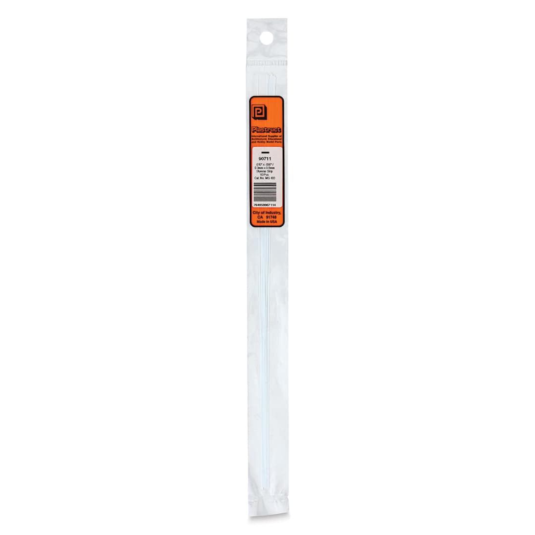 Open in modal - Plastruct Plastic Strip - Pkg of 10, 0.1" H × 0.03" W × 10" L - front of packaging