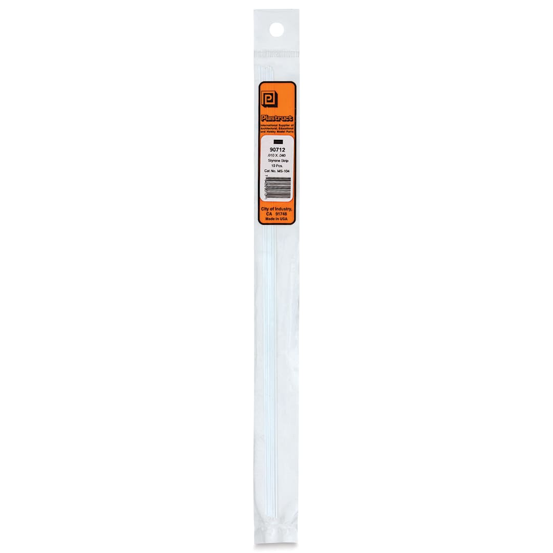 Open in modal - Plastruct Plastic Strip - Pkg of 10, 0.1" H × 0.04" W × 10" L - front of packaging