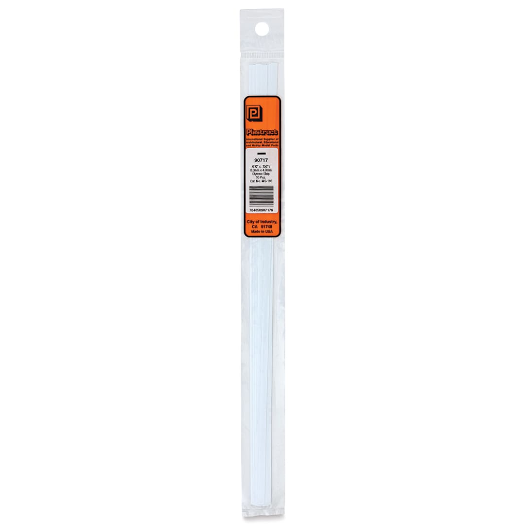 Open in modal - Plastruct Plastic Strip - Pkg of 10, 0.1" H × 0.156" W × 10" L - front of packaging