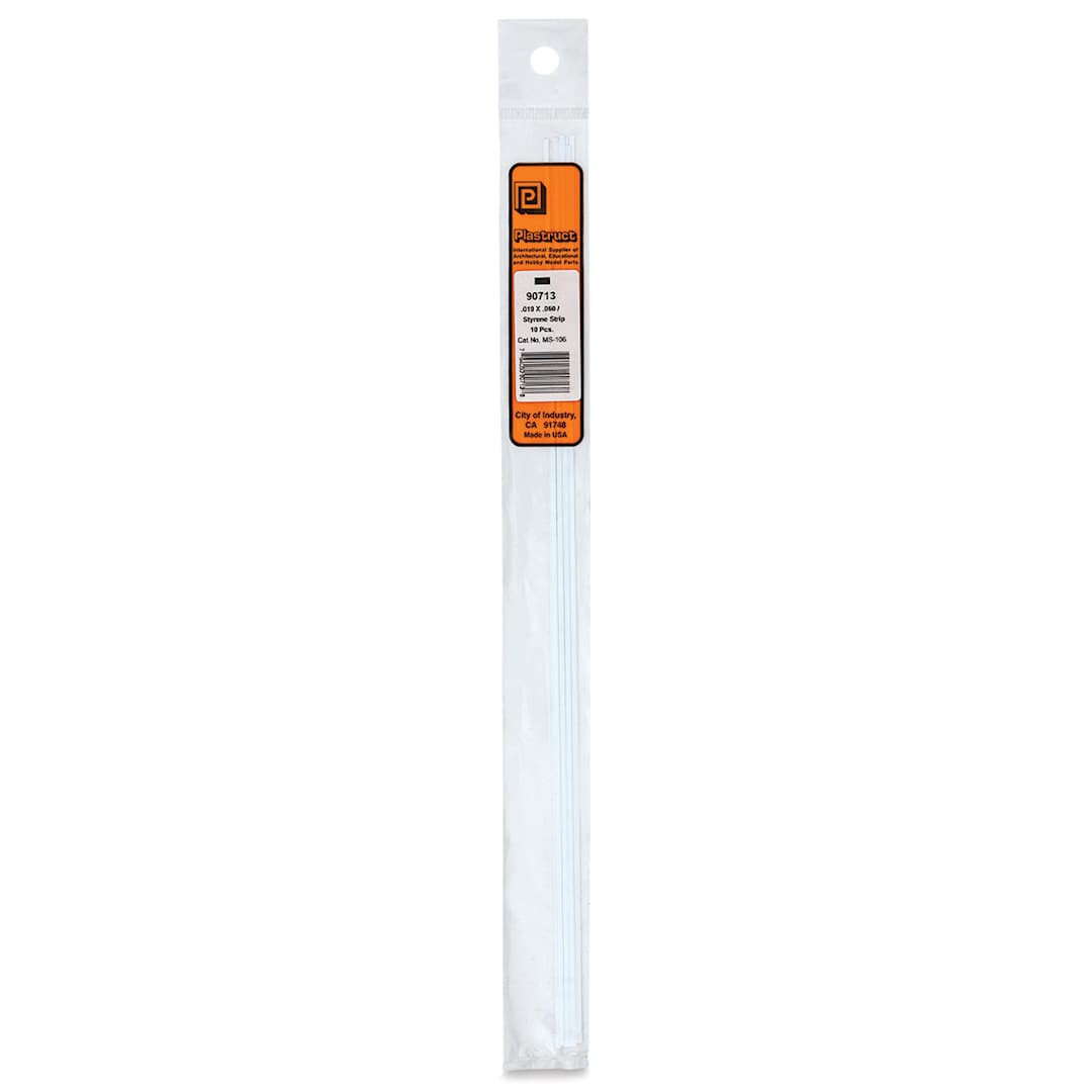 Open in modal - Plastruct Plastic Strip - Pkg of 10, 0.01" H × 0.6" W × 10" L - front of packaging