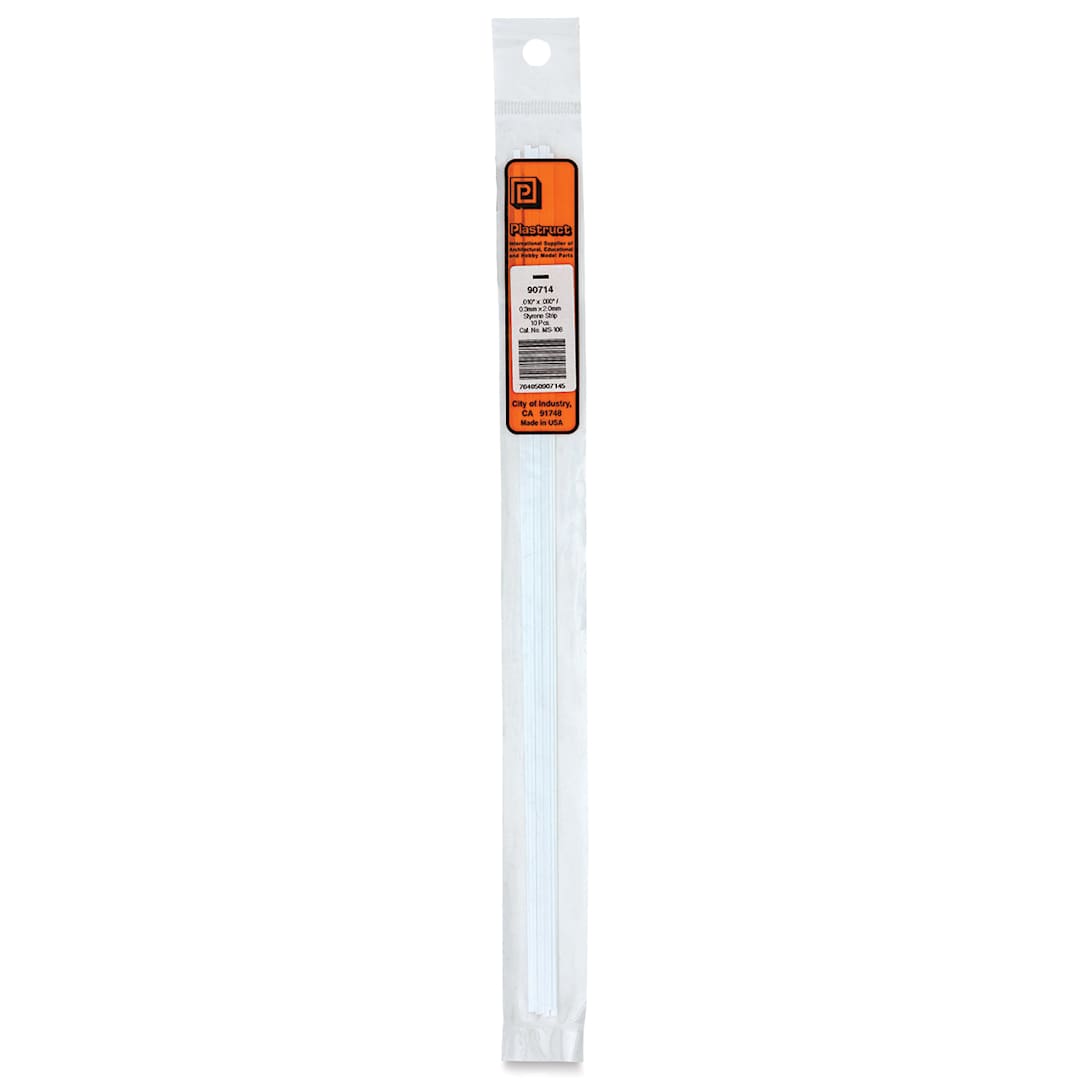 Open in modal - Plastruct Plastic Strip - Pkg of 10, 0.01" H × 0.08" W × 10" L - front of packaging