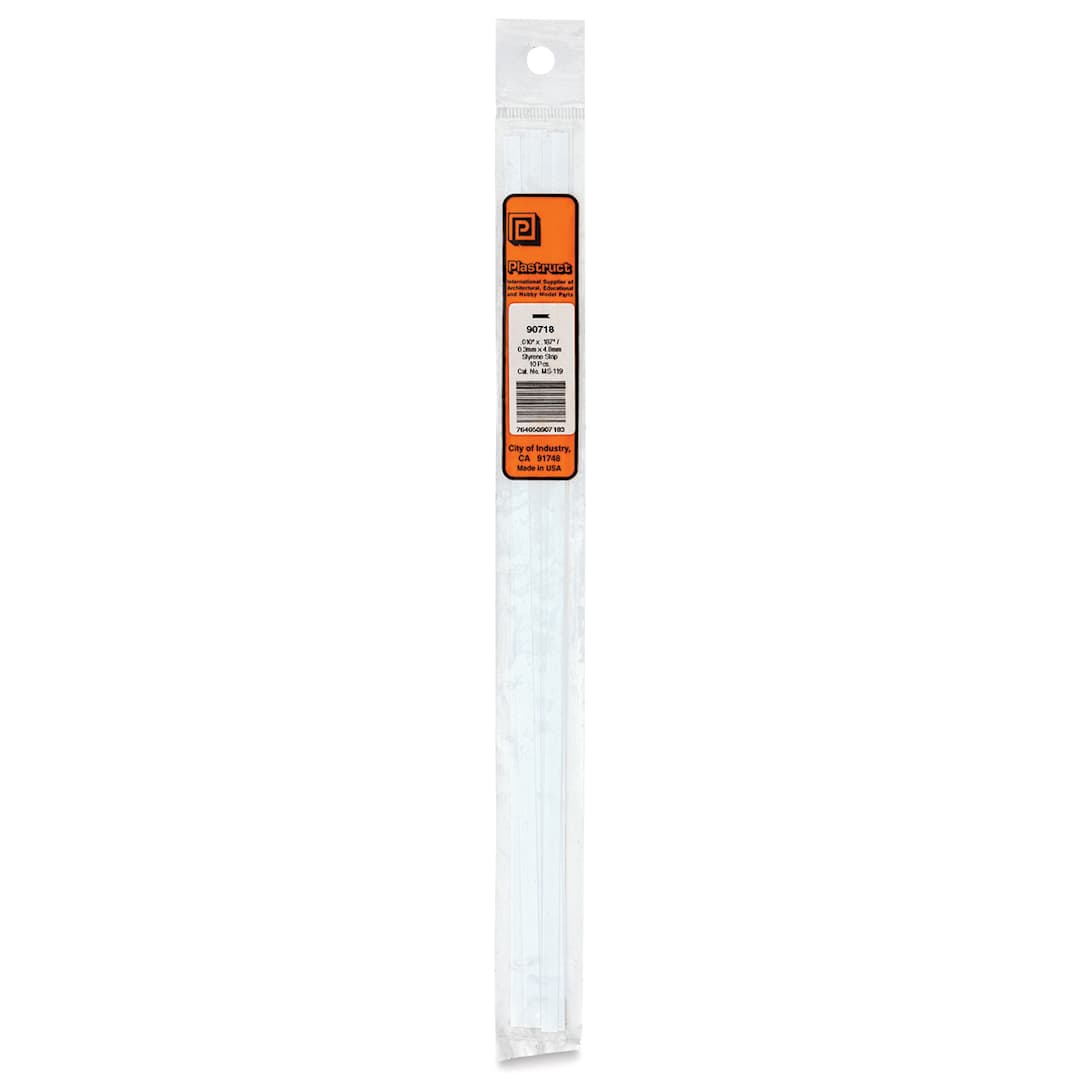 Open in modal - Plastruct Plastic Strip - Pkg of 10, 0.01" H × 0.187" W × 10" L - front of packaging